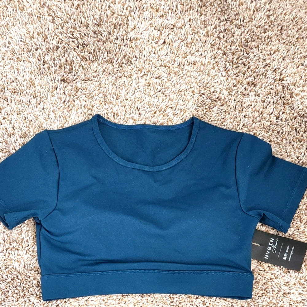 NVGTN Navy Open Back Tee Sports Bra Crop Medium